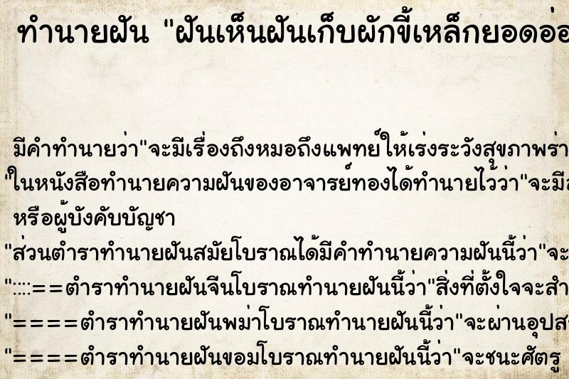 ทำนายฝันทำนายฝันฝันเห็นฝันเก็บผักขี้เหล็กยอดอ่อนเยอะมาก